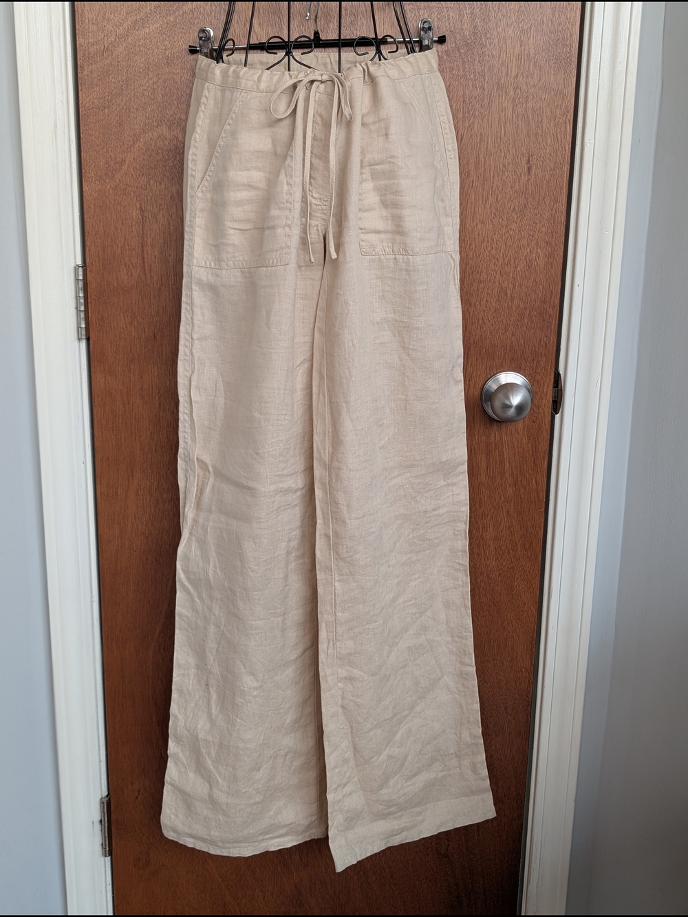 LONDONJEAN Relaxed Wide Leg Linen-Blend Pants in Beige